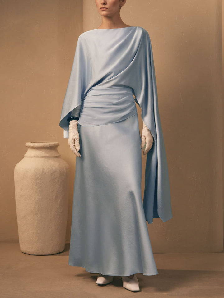 Elegant Draped Cape-Style Maxi Dress