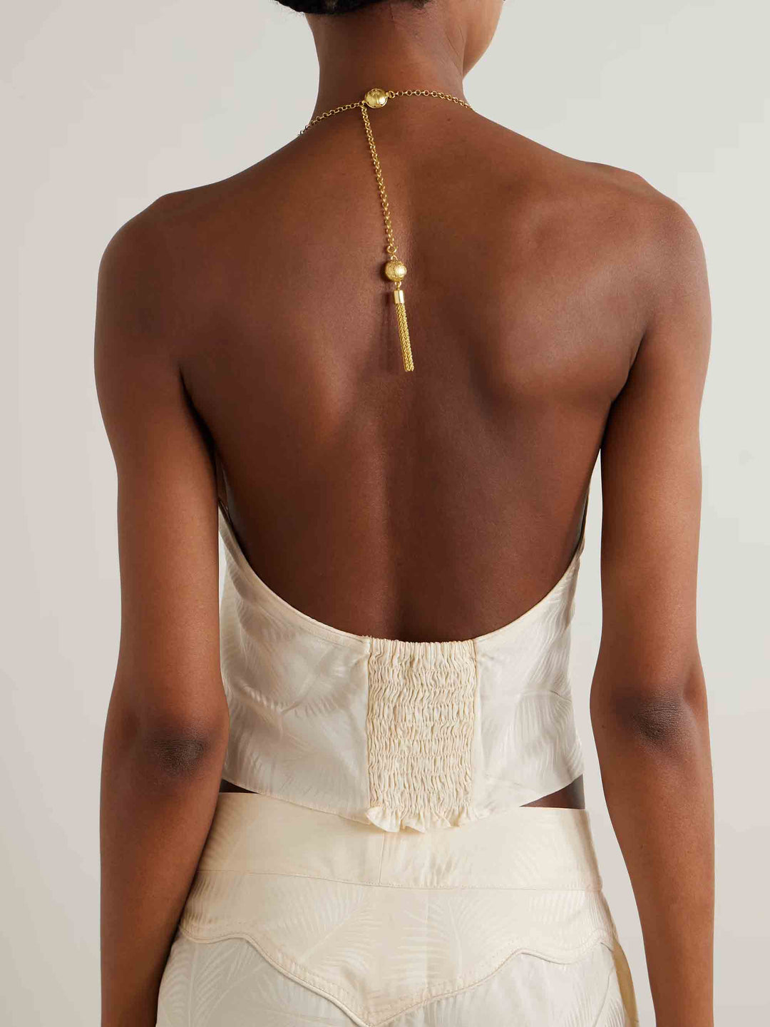 Elegant Backless Cropped Top & Draped Wide-Leg Pants Set