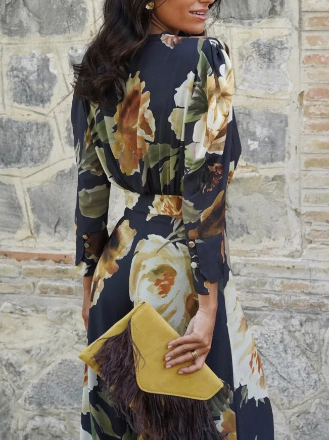 Exquisite Floral Print High-waist Wide-leg Pants
