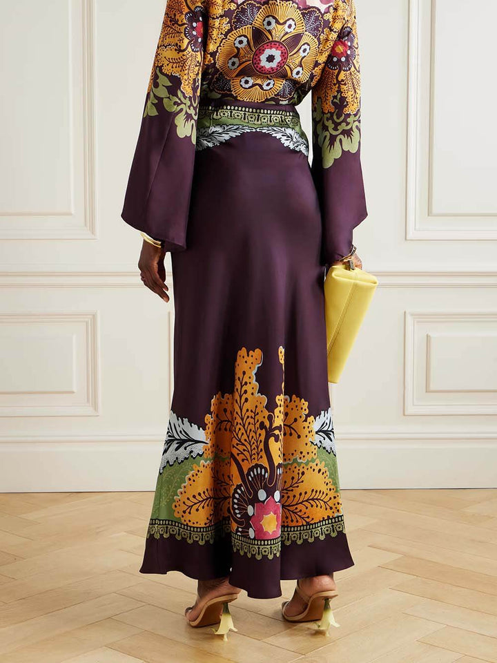 Retro Ethnic Print Satin Twill Shirt