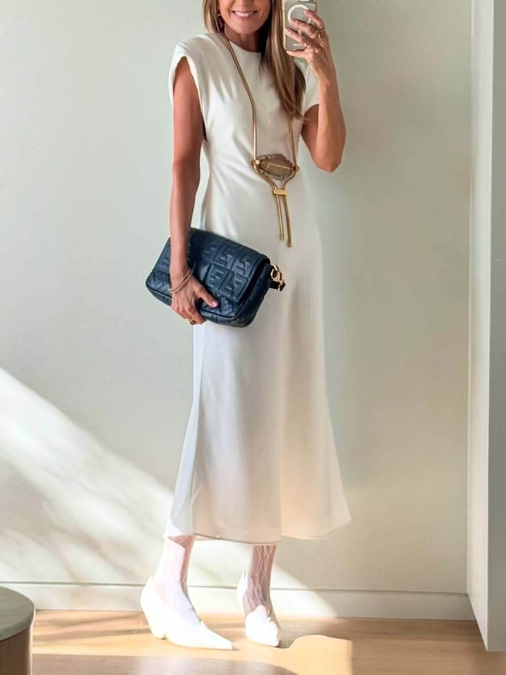 Elegant Drop-Shoulder Slim Maxi Dress