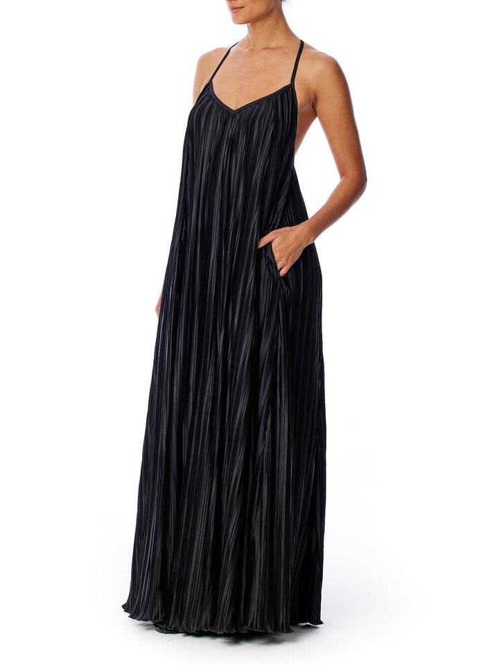 Unique And Fashionable Pleated Suspender Loose Maxi Dress