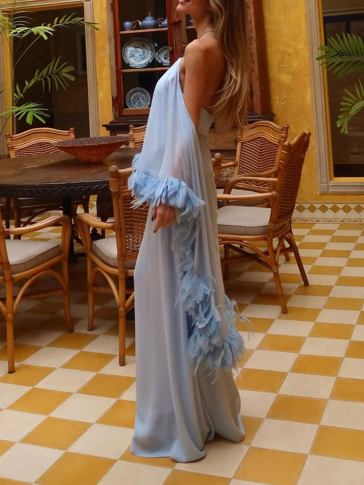 Elegant Off-the-shoulder Cape Chiffon Maxi Dress
