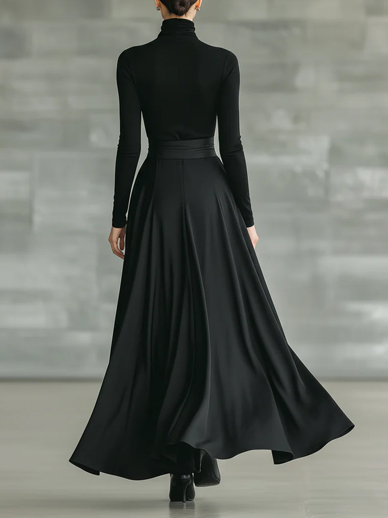 Casual Satin Tie-waist Skirt Two-piece Set