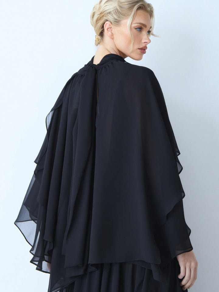 Elegant Chiffon Cape Top And Tiered Maxi Skirt Two-Piece Set