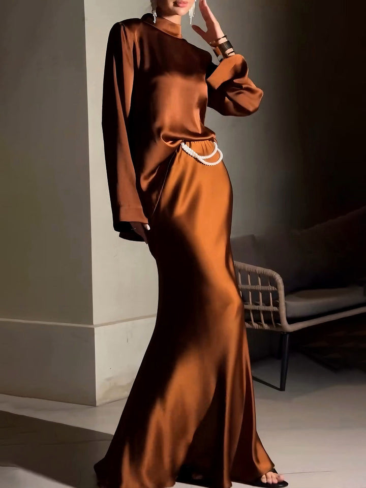 Elegant Satin Top And Skirt Two-piece Set