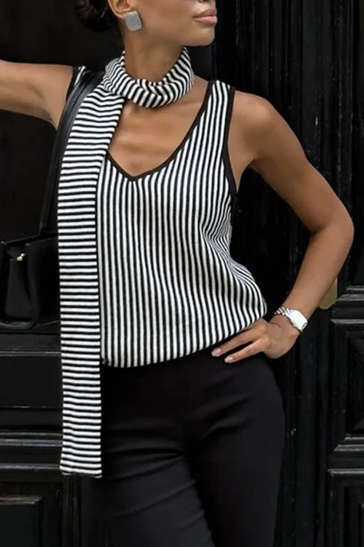 Casual Striped Print V-Neck Backless Cami Top
