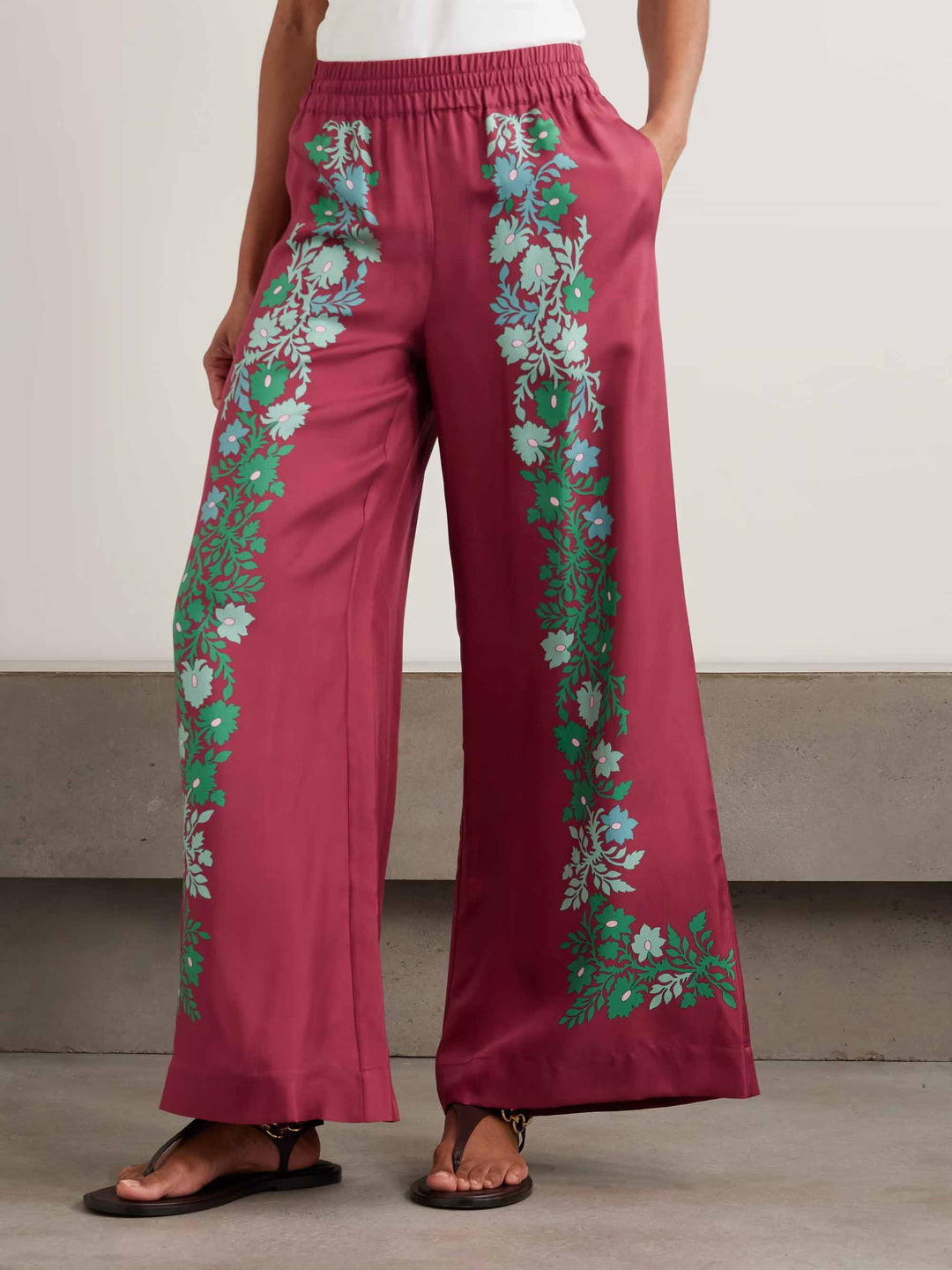 Exquisite Retro Satin Print Batwing Sleeve Shirt