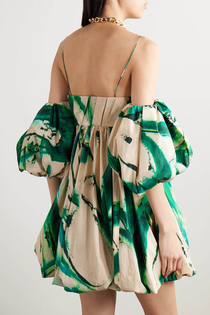 Sexy Off-Shoulder Ruffled Print Puff Sleeve Mini Dress