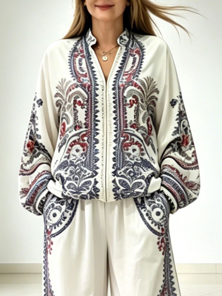 Elegant Paisley Print Wide Leg Pants