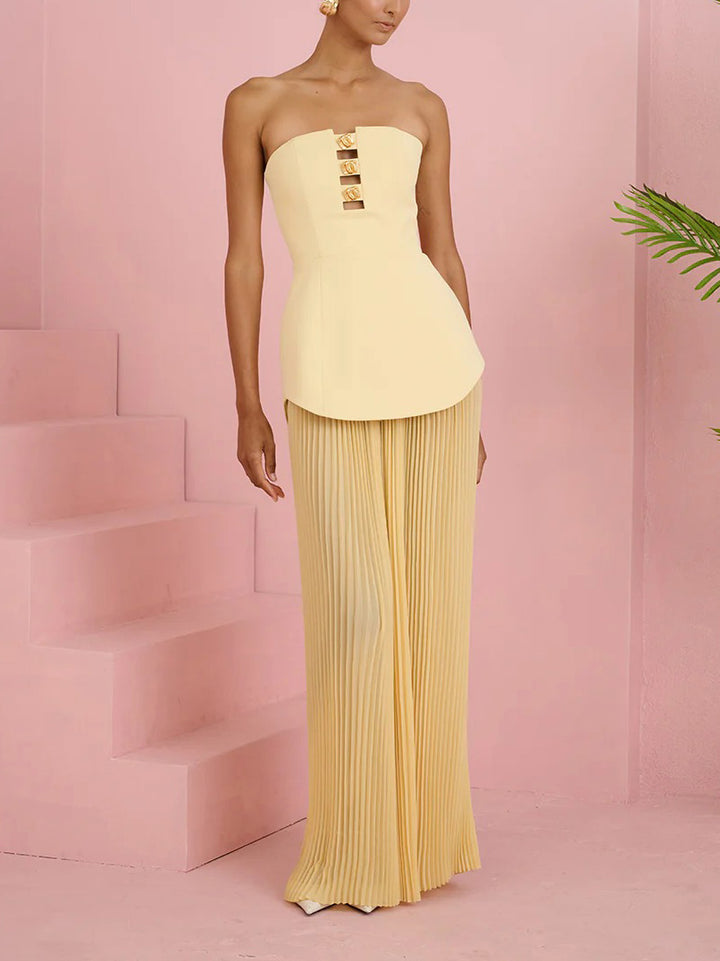 Exquisite Strapless Pleated Maxi Dress