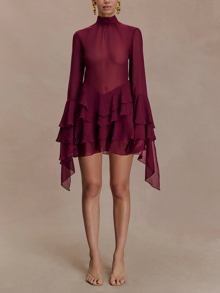 Elegant Layered Chiffon Ruffle Mini Dress
