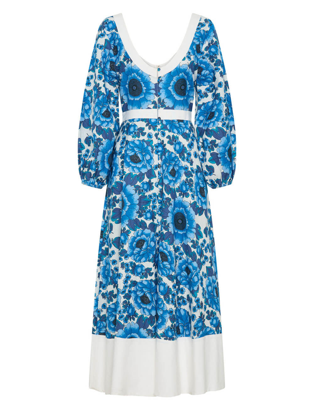Elegant Contrast Color Block Floral Print Pocket Round Neck Button Maxi Dress