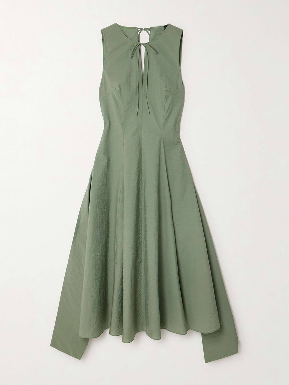 Classic Tie-Detailed Belted Crinkled Midi Dress