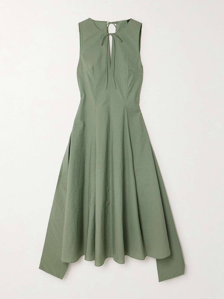 Classic Tie-Detailed Belted Crinkled Midi Dress