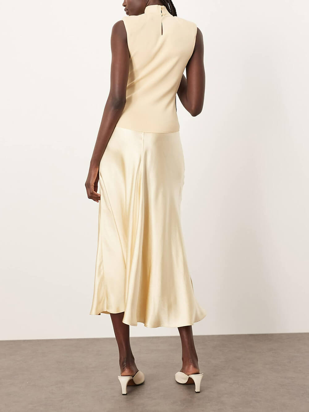 Elegant Knitted Satin Spliced Low-Waist Midi Dress