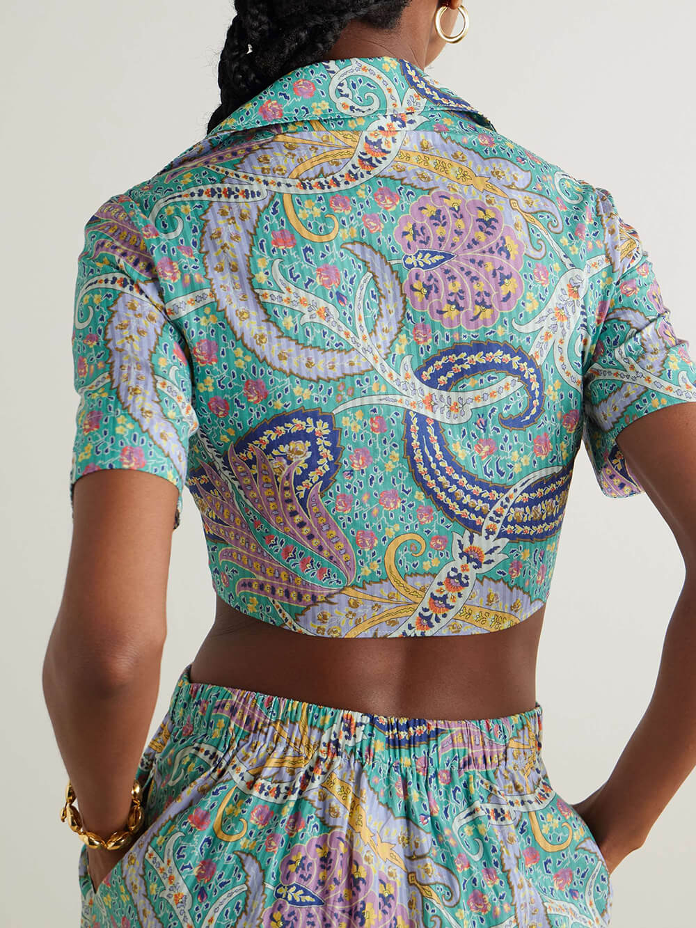 Unique Ethnic Print Knotted Short Shirt