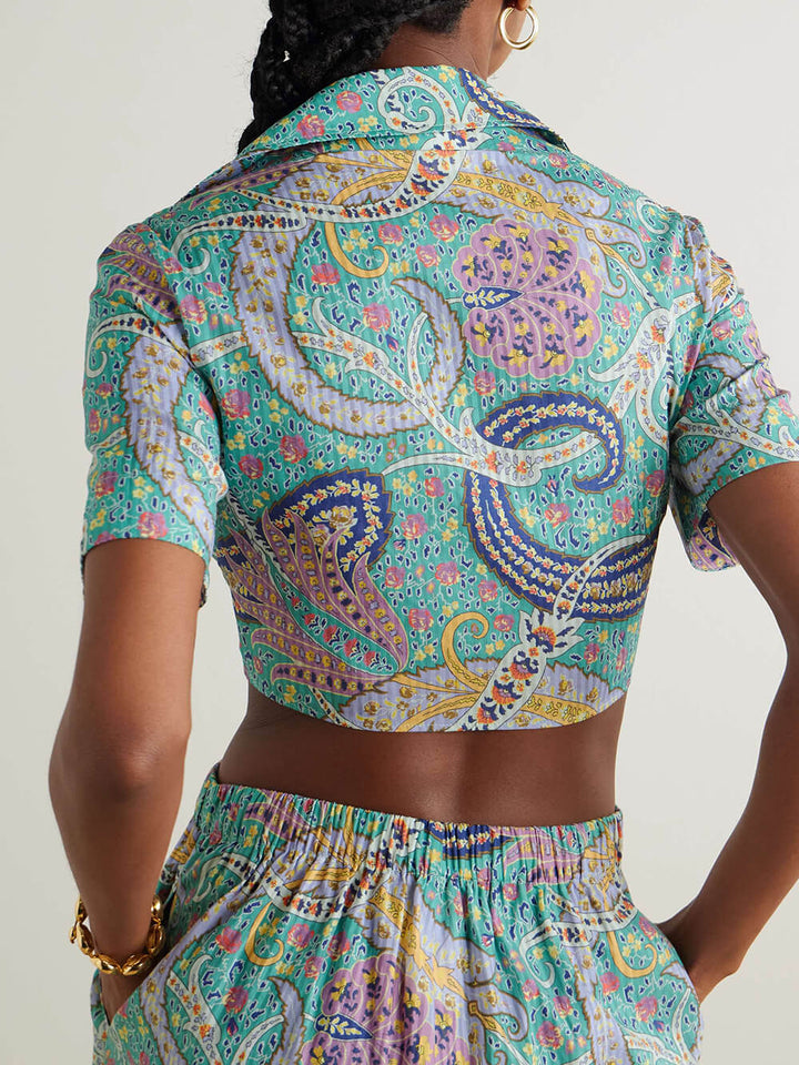 Unique Ethnic Print Knotted Short Shirt