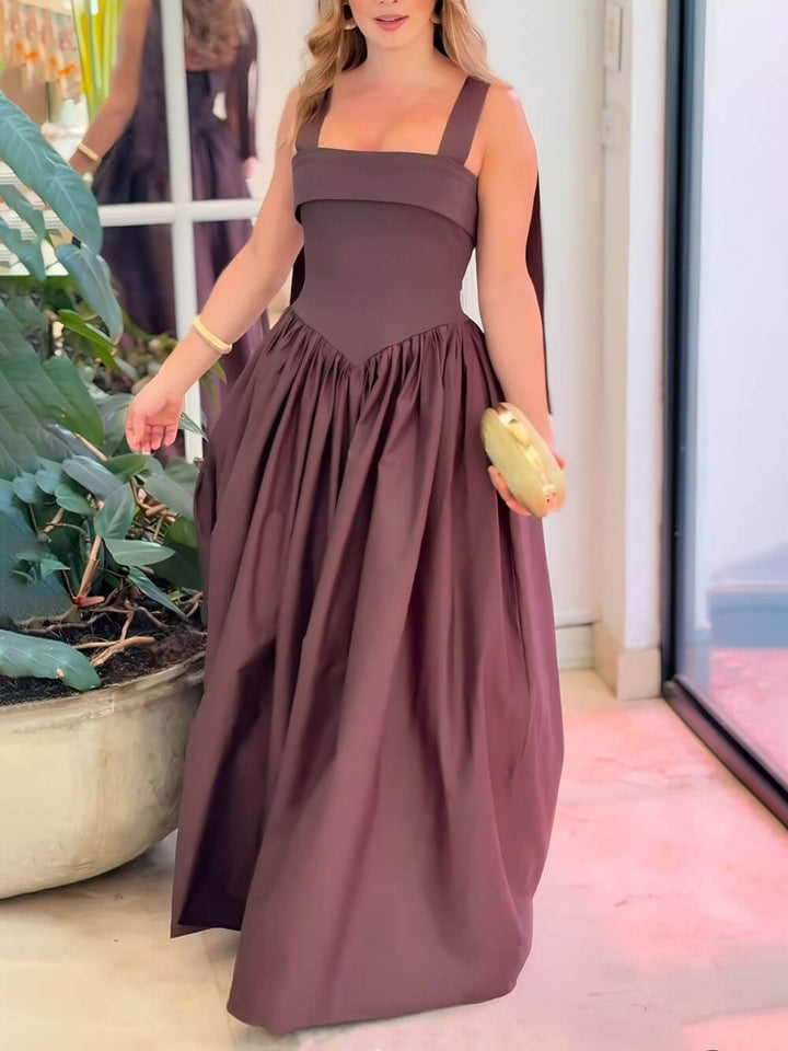 Elegant Bow Ruched Backless Maxi Dress