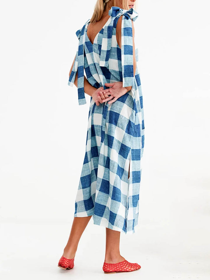 Retro Plaid Print Midi Dress