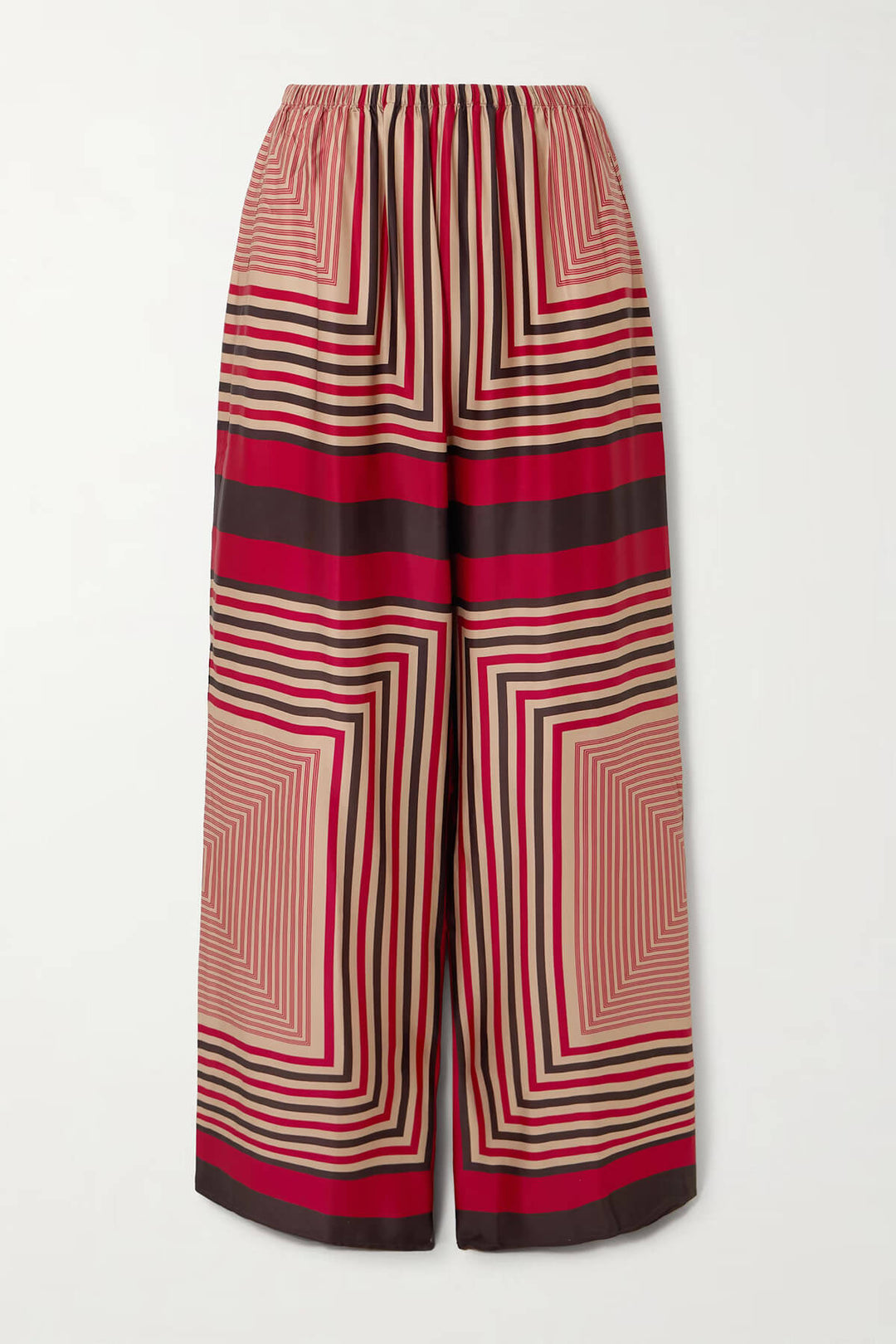 Unique Striped Print Satin Elastic-Waist Wide-Leg Pants