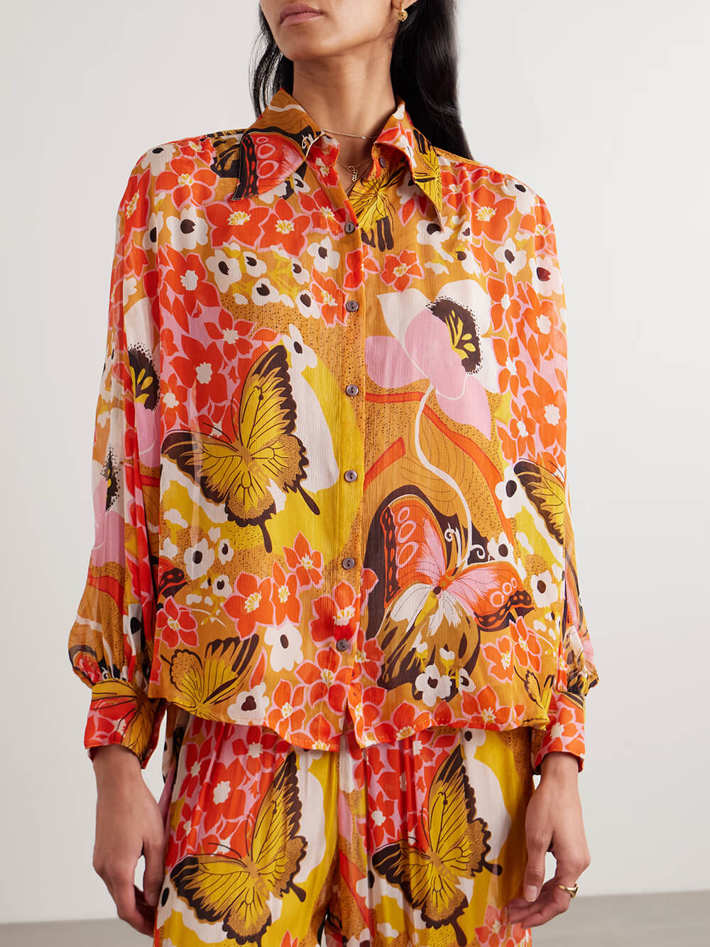 Unique Floral Print Elastic Waist Straight-Leg Pants