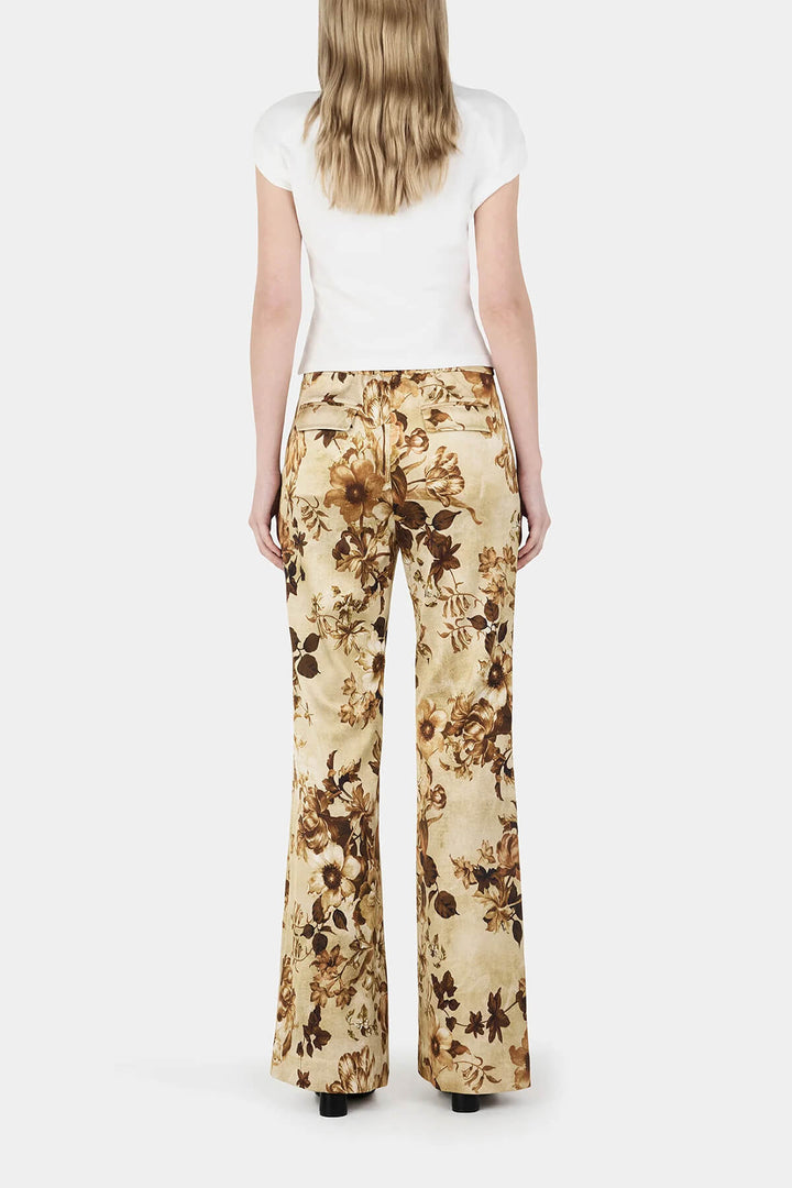 Unique Modern Floral Print High-Waisted Pocket Straight-Leg Pants