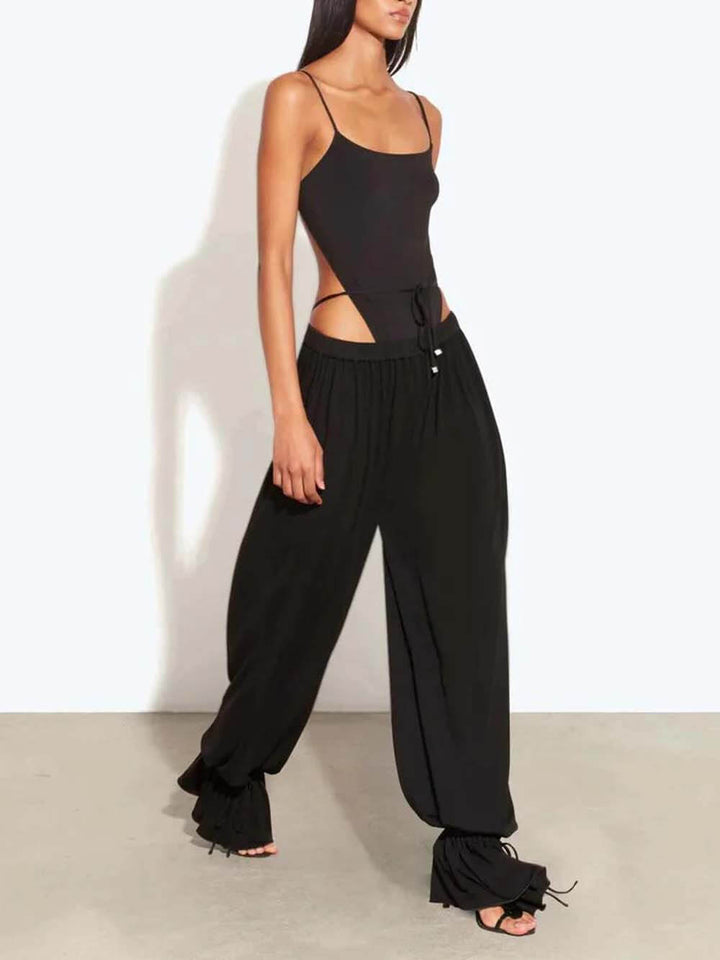 Casual Ruched Pocket Elastic Waistband Pants