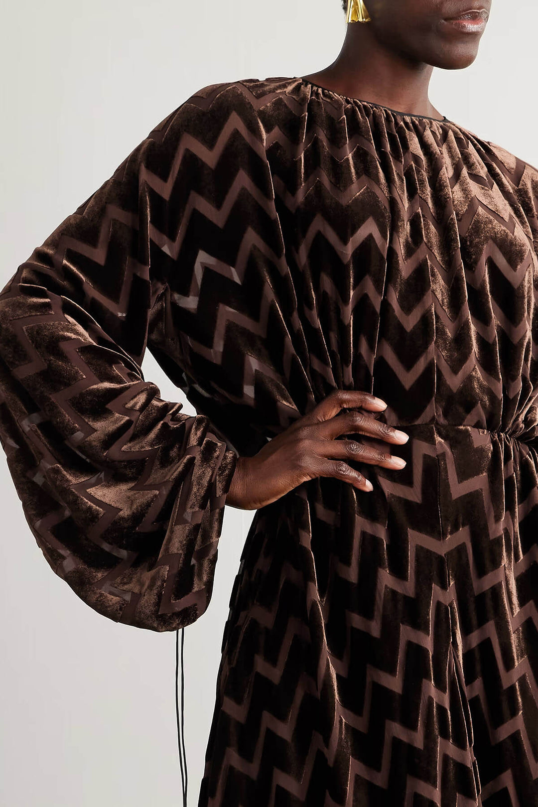 Exquisite Wave Print Drawstring Ruched Maxi Dress