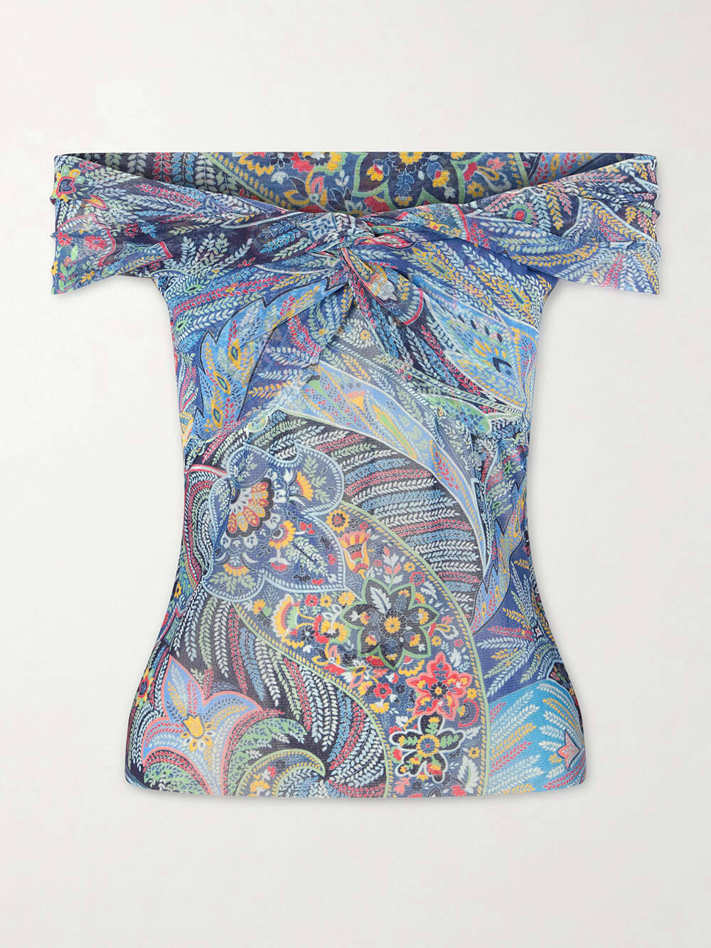 Exquisite Printed Off-Shoulder Mesh Top