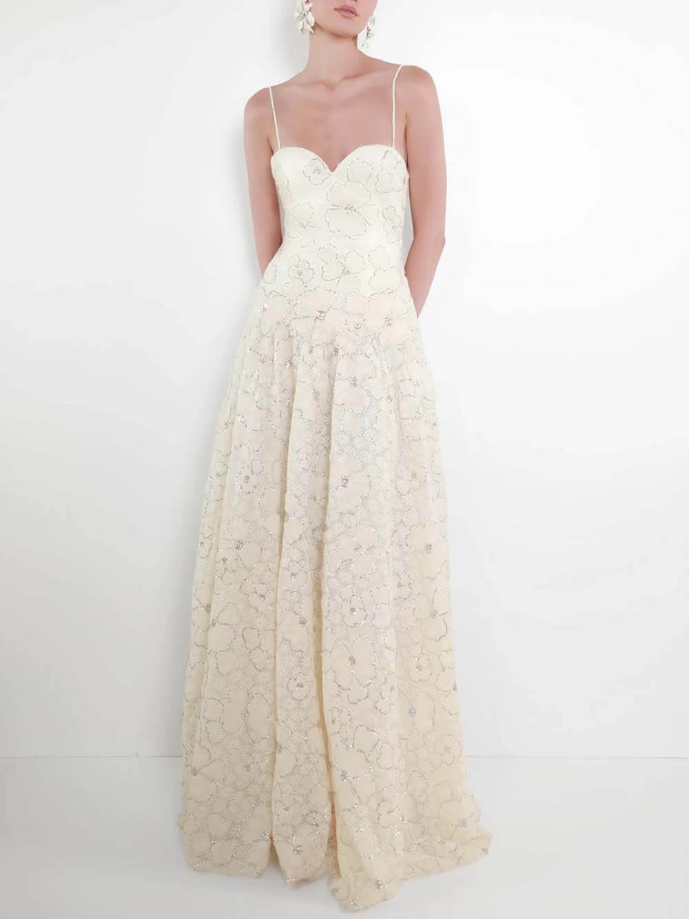 Delicate Allover Floral Texture Spaghetti Strap Maxi Dress