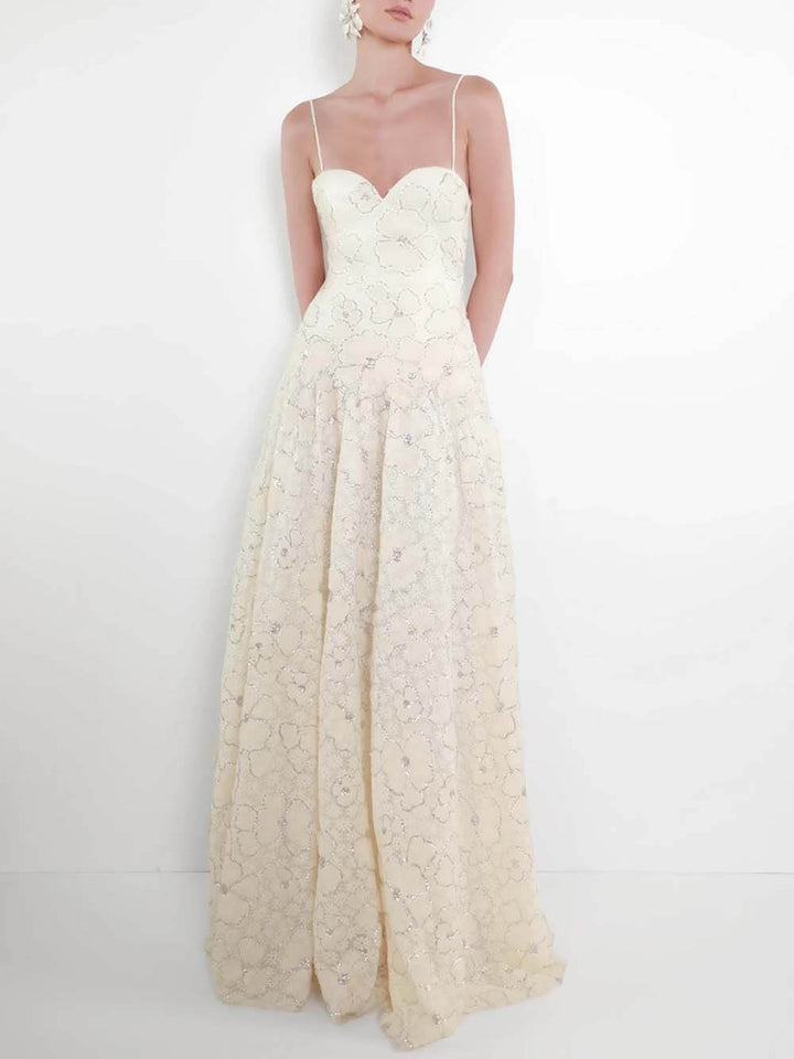 Delicate Allover Floral Texture Spaghetti Strap Maxi Dress