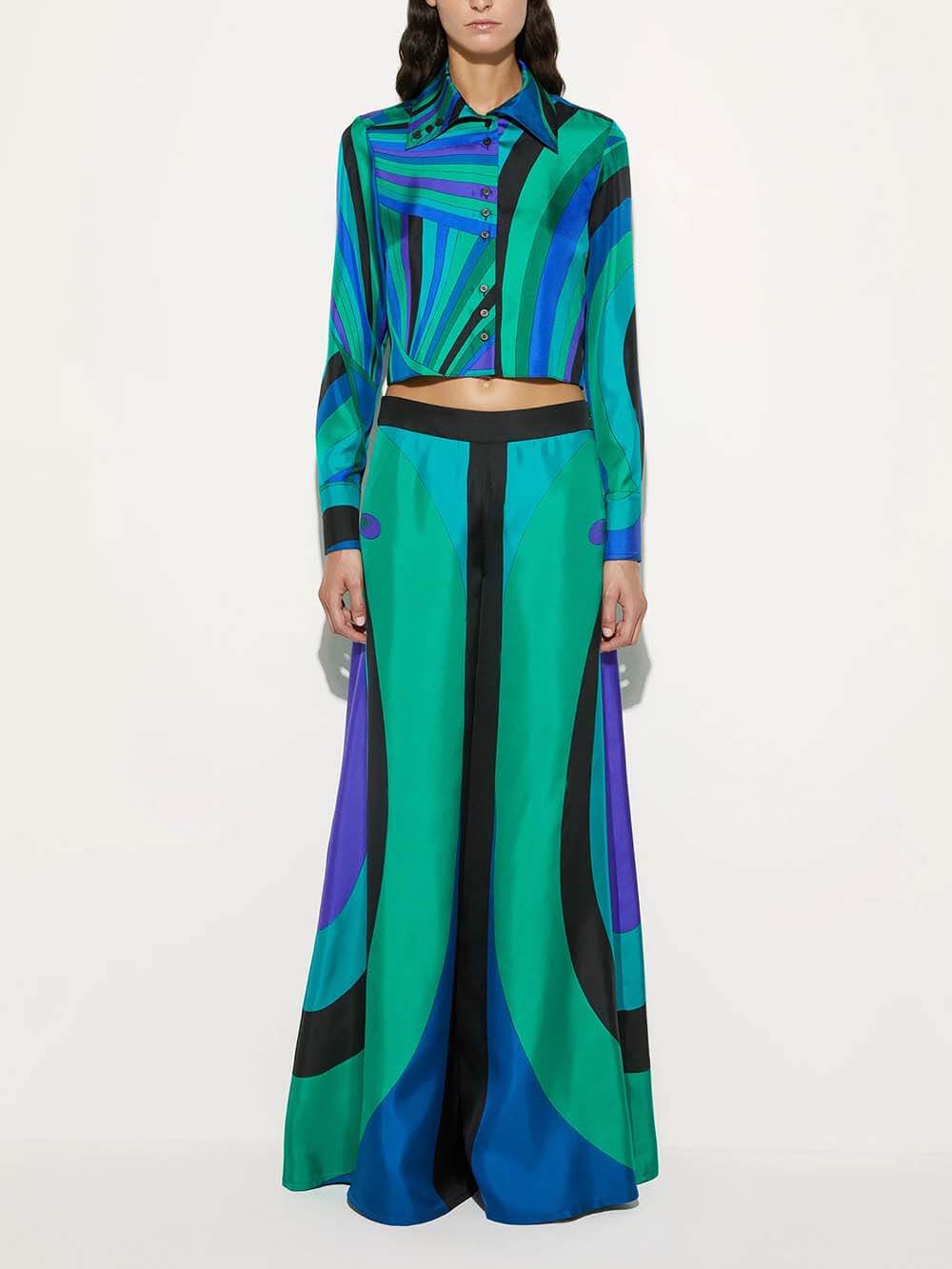 Unique Rainbow Print High-Waisted Wide-Leg Pants