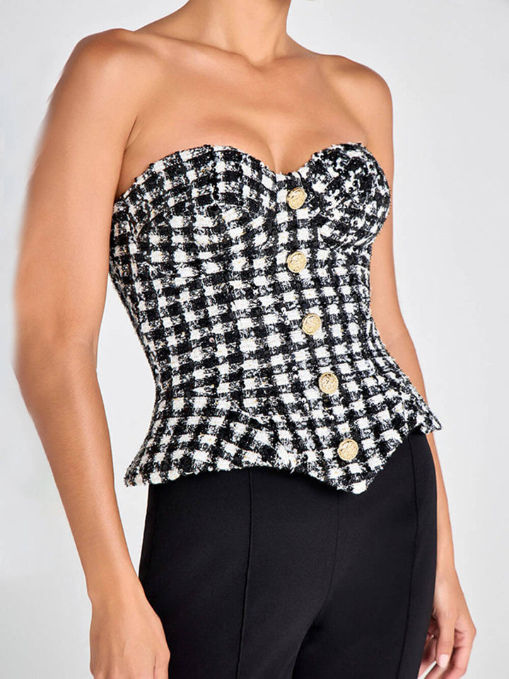 Retro Tweed Strapless Corset Top