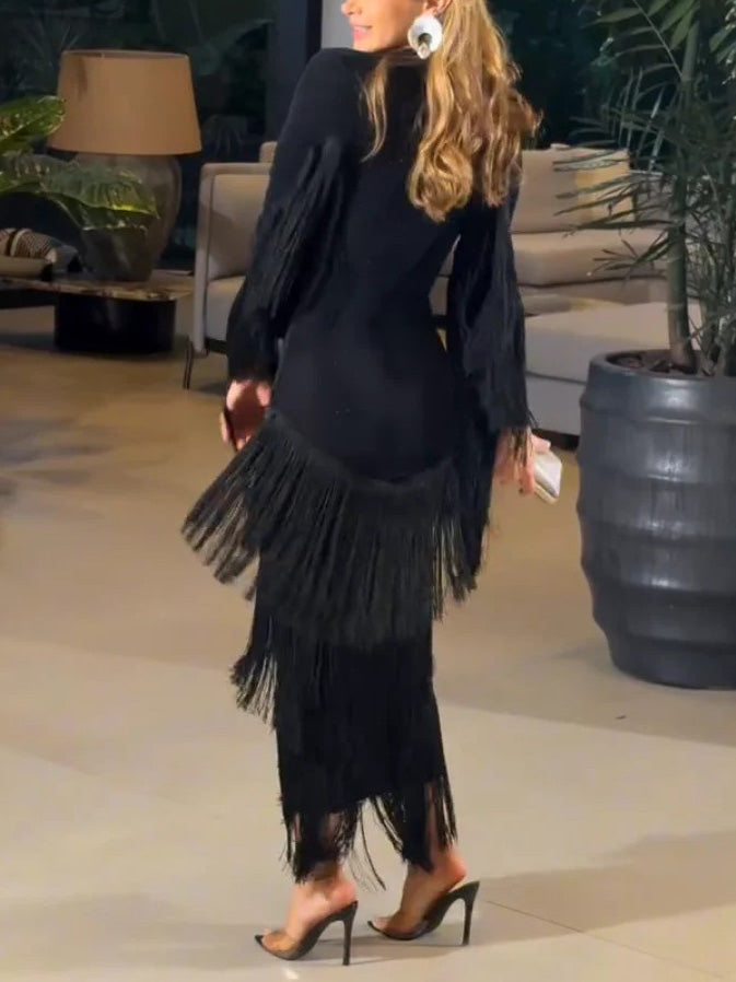 Stunning Tassel V-neck Maxi Dress