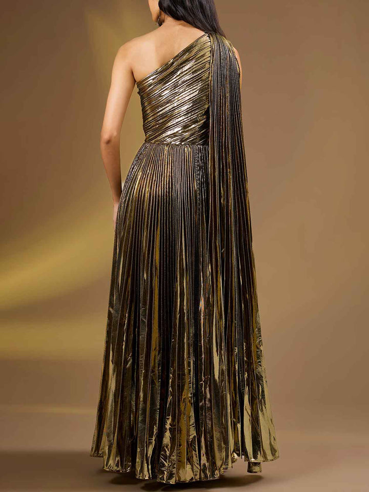 Elegant One-Shoulder Ruffled Glossy Maxi Dress