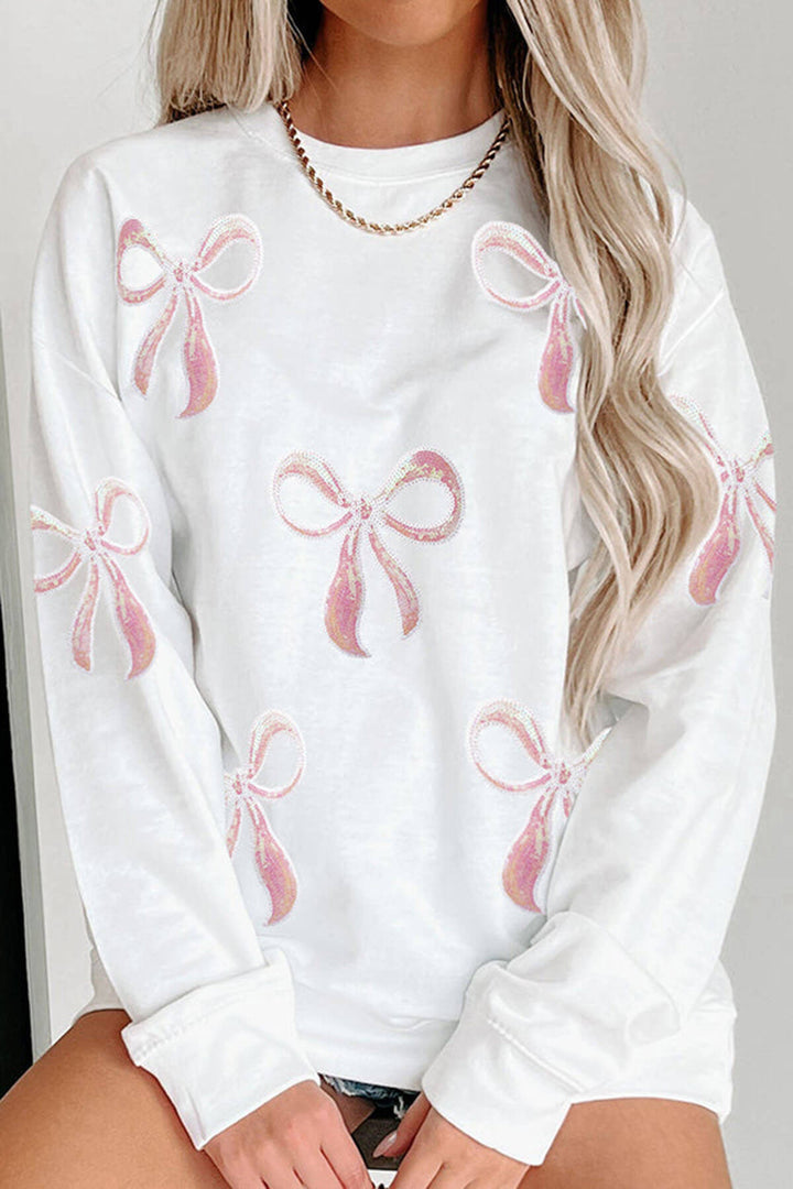 Sequined Bow Christmas Crew Neck Long-sleeved Loose Sweatshirt
