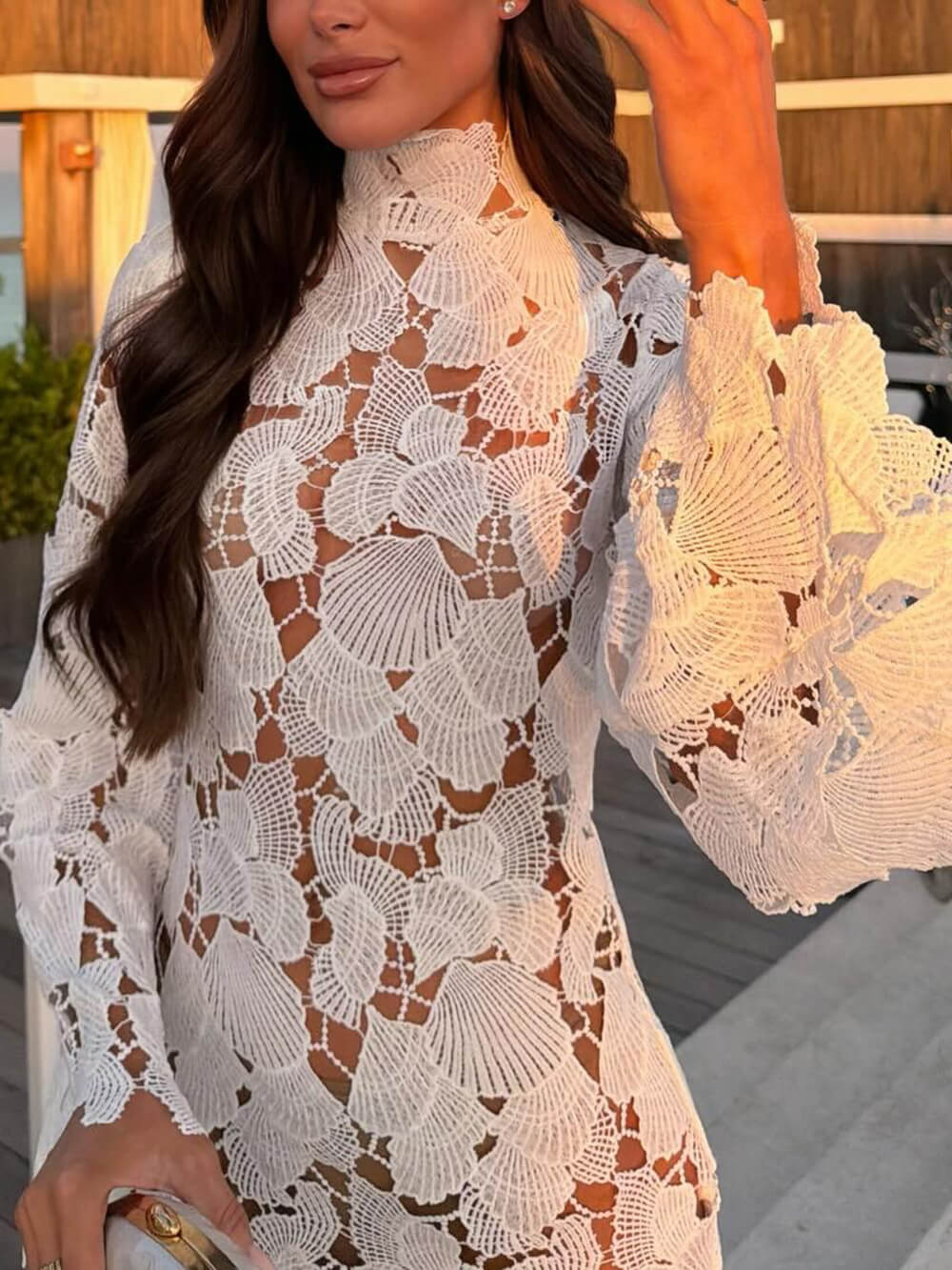 Elegant Lace Cut-Out Bell Sleeve Mini Dress