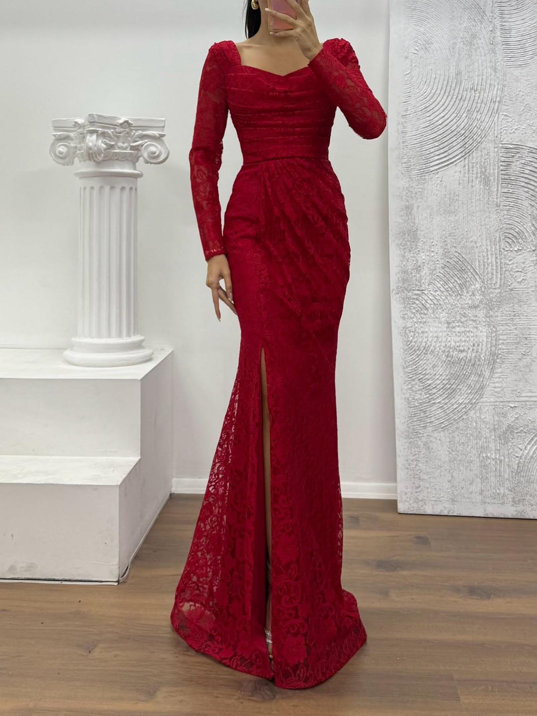 Elegant Lace Slit Maxi Dress