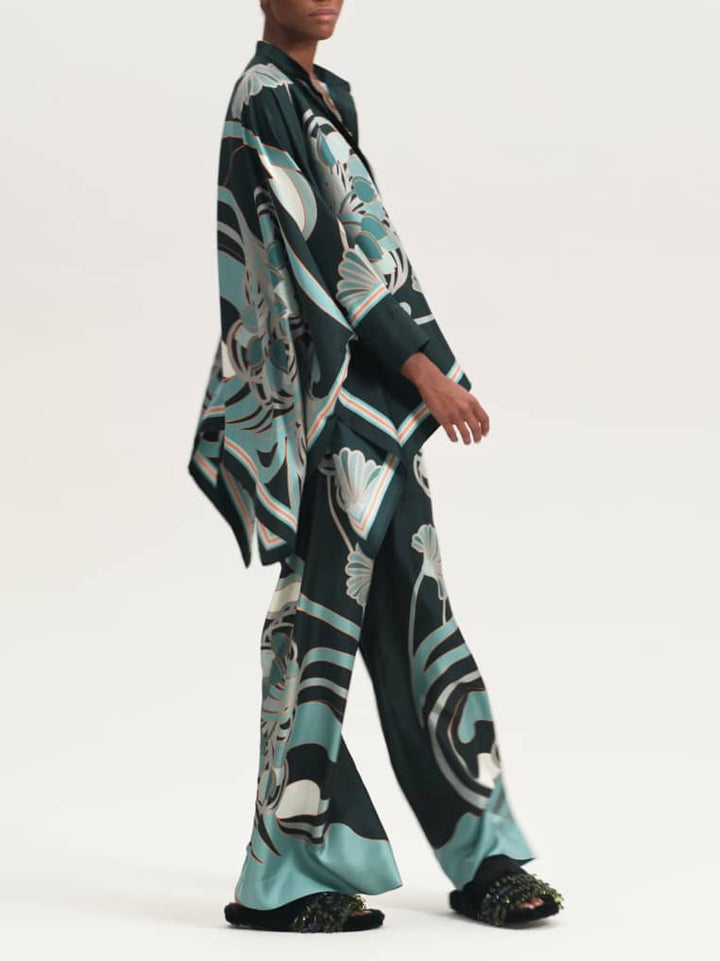 Elegant Abstract Print High-Waist Wide Leg Pants