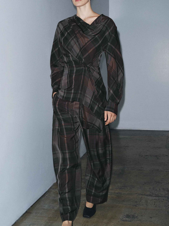 Plaid Straight-Leg Tailored Pants