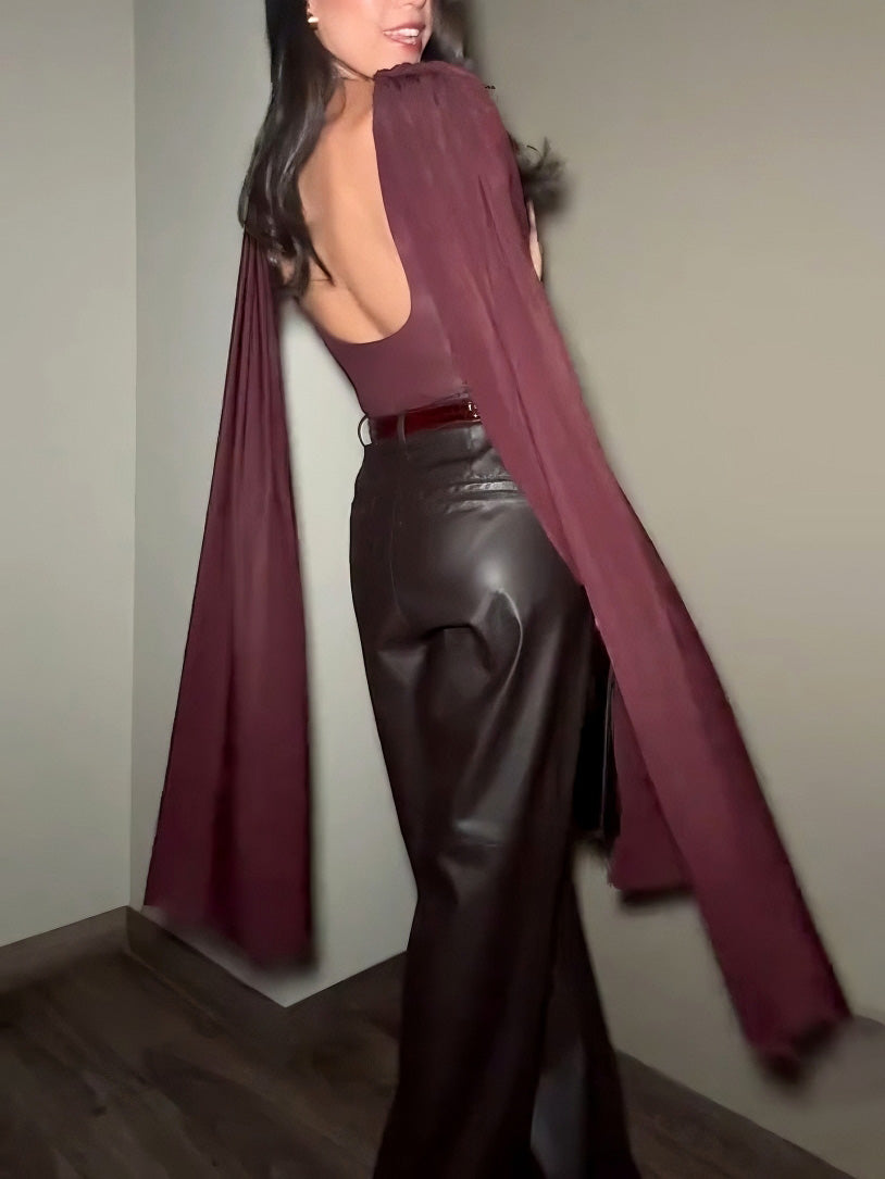 Elegant High-waist Wide-leg Faux Leather Pants