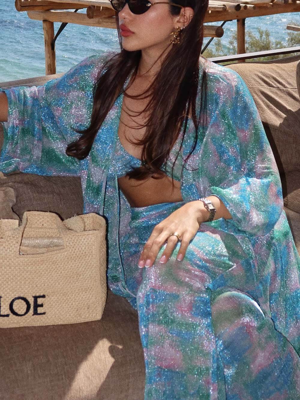 Exquisite Ombre Print Vacation Cover-Up Bralette & Pants Set