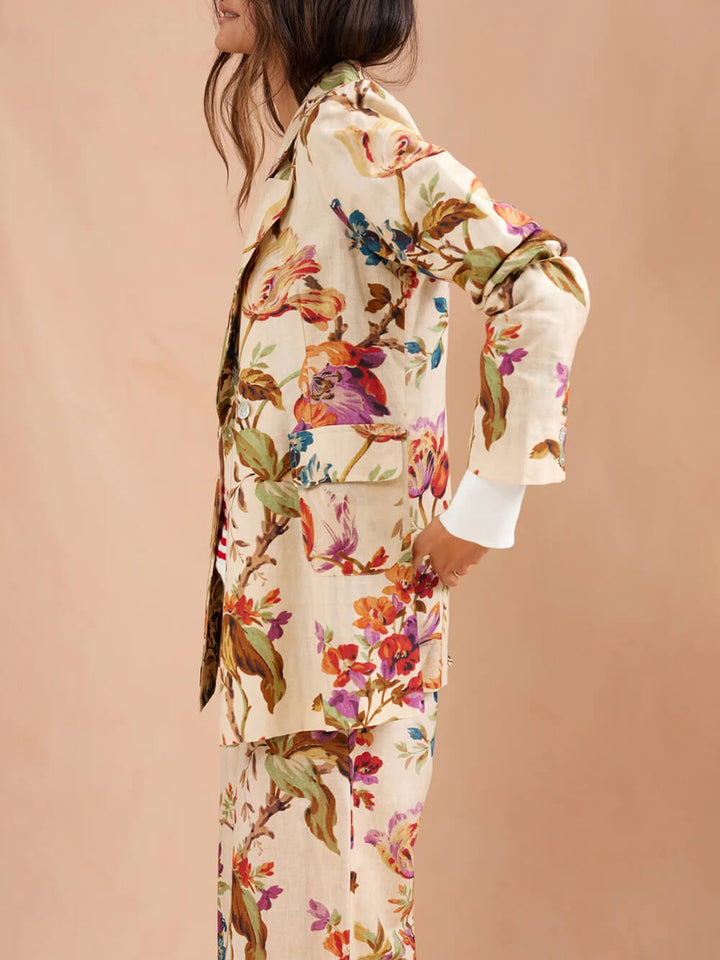 Exquisite Retro Floral Print Lapel Blazer