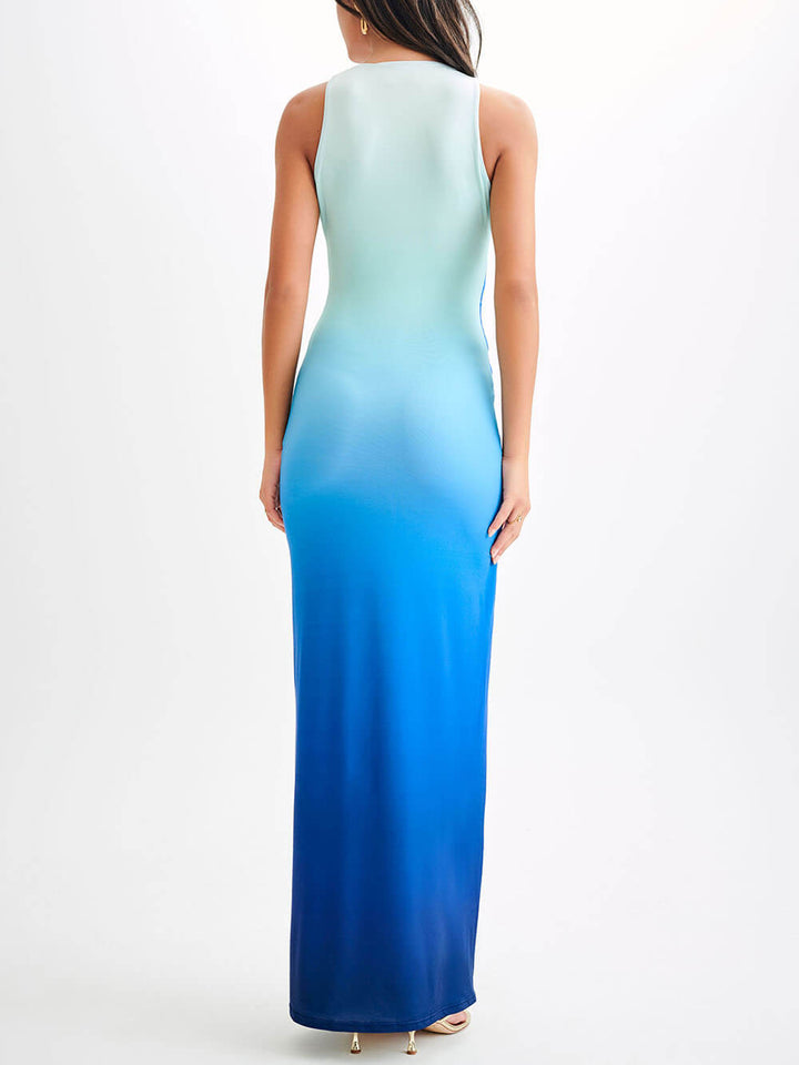 Elegant And Stylish Draped Tight Gradient Print Maxi Dress