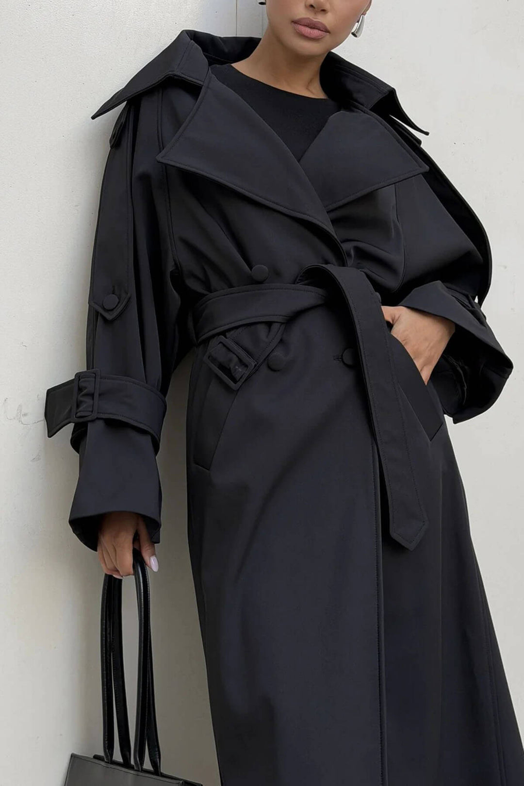 Classic Lapel Adjustable Belt Draped Trench Coat