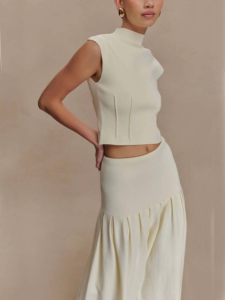 Exquisite Pleated Bandage Knit Midi Skirt