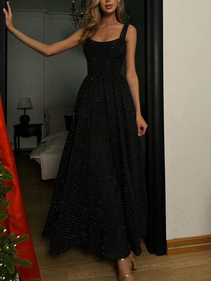 Elegant Sleeveless Fluffy Hem Maxi Dress