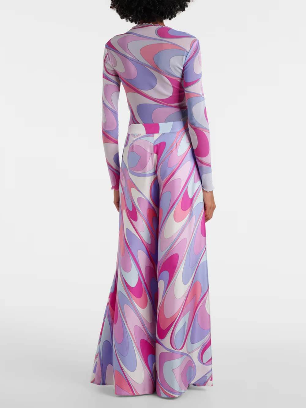 Unique Rainbow Print Twill Satin Fitted Top