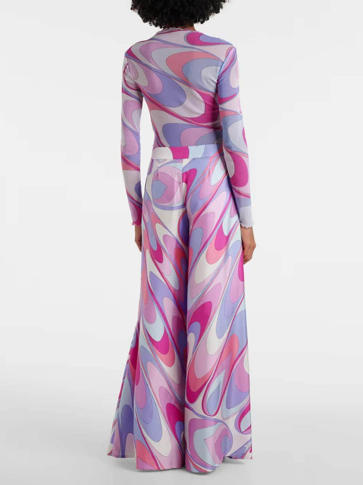 Unique Rainbow Print Twill Satin Fitted Top